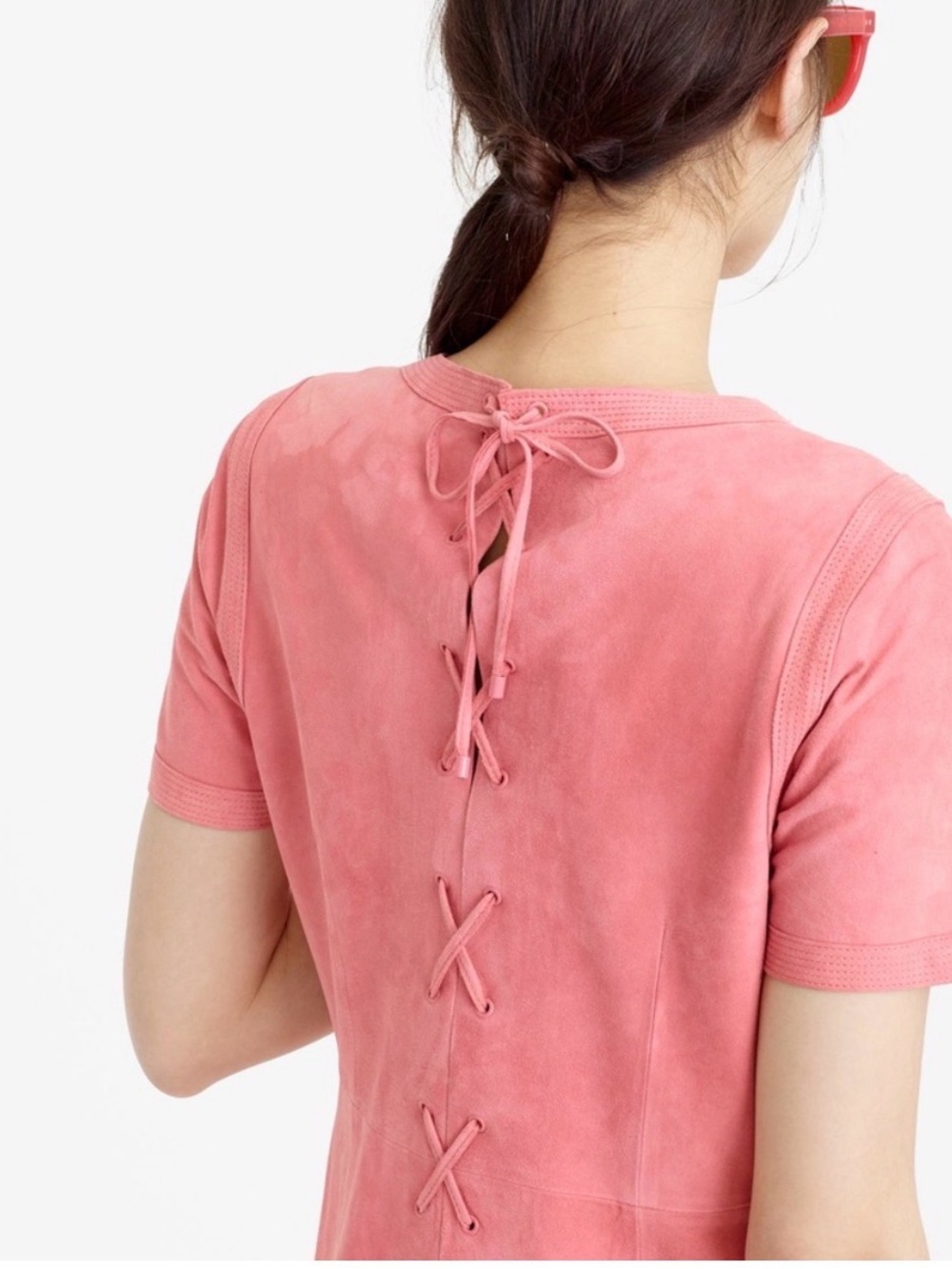 J. Crew Collection Lace-up Back Suede Dress Pink Sz 4 - Picture 3 of 14